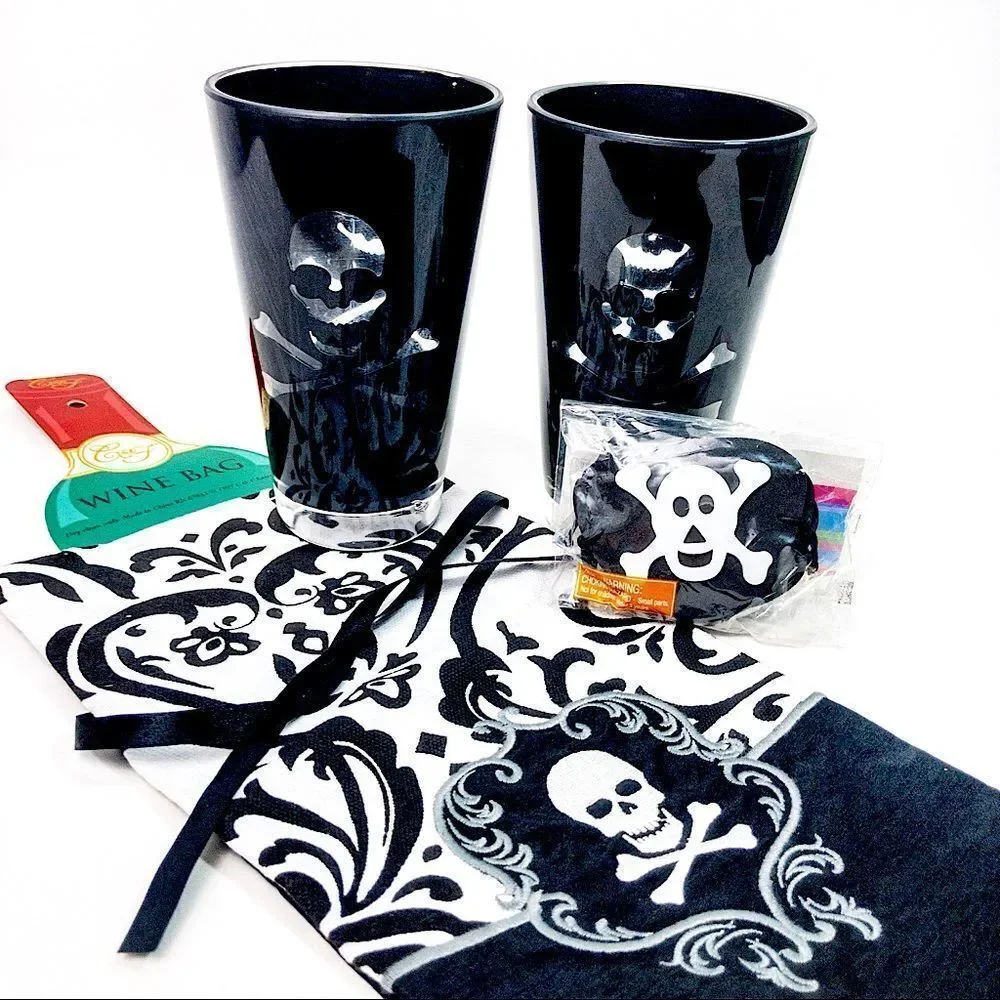 Skull & Crossbones Party Bundle: Pint Cups, Wine Bag, Eye Patches